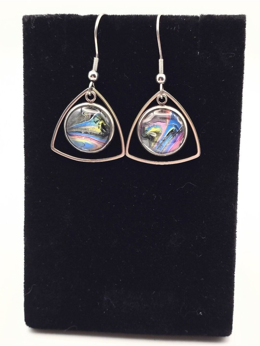 Handmade Multicolor Glass Drop Earrings with Silver-Tone Frame